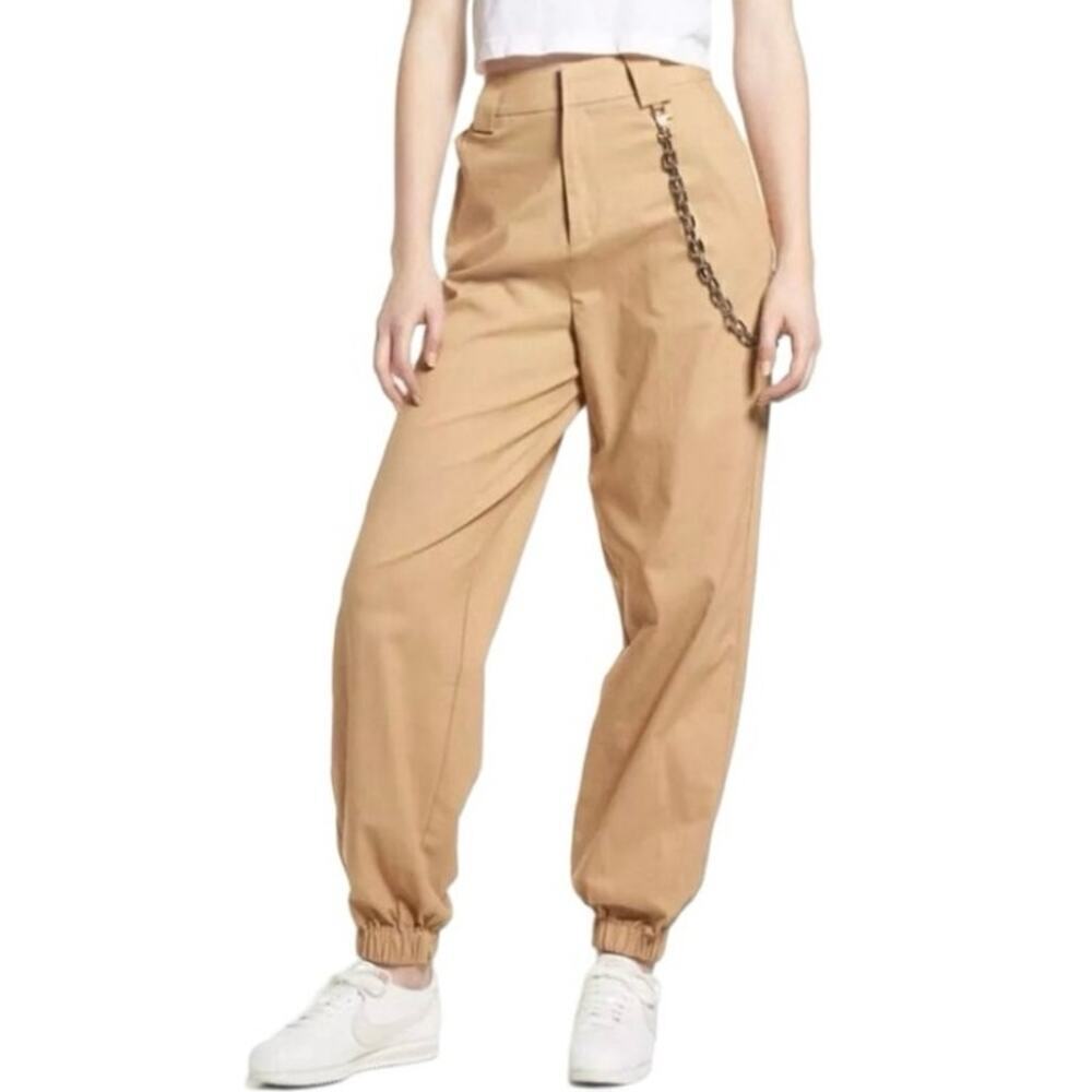 Better Be Women’s High Rise Baggy Joggers With Chain Khaki Tan Size Medium
